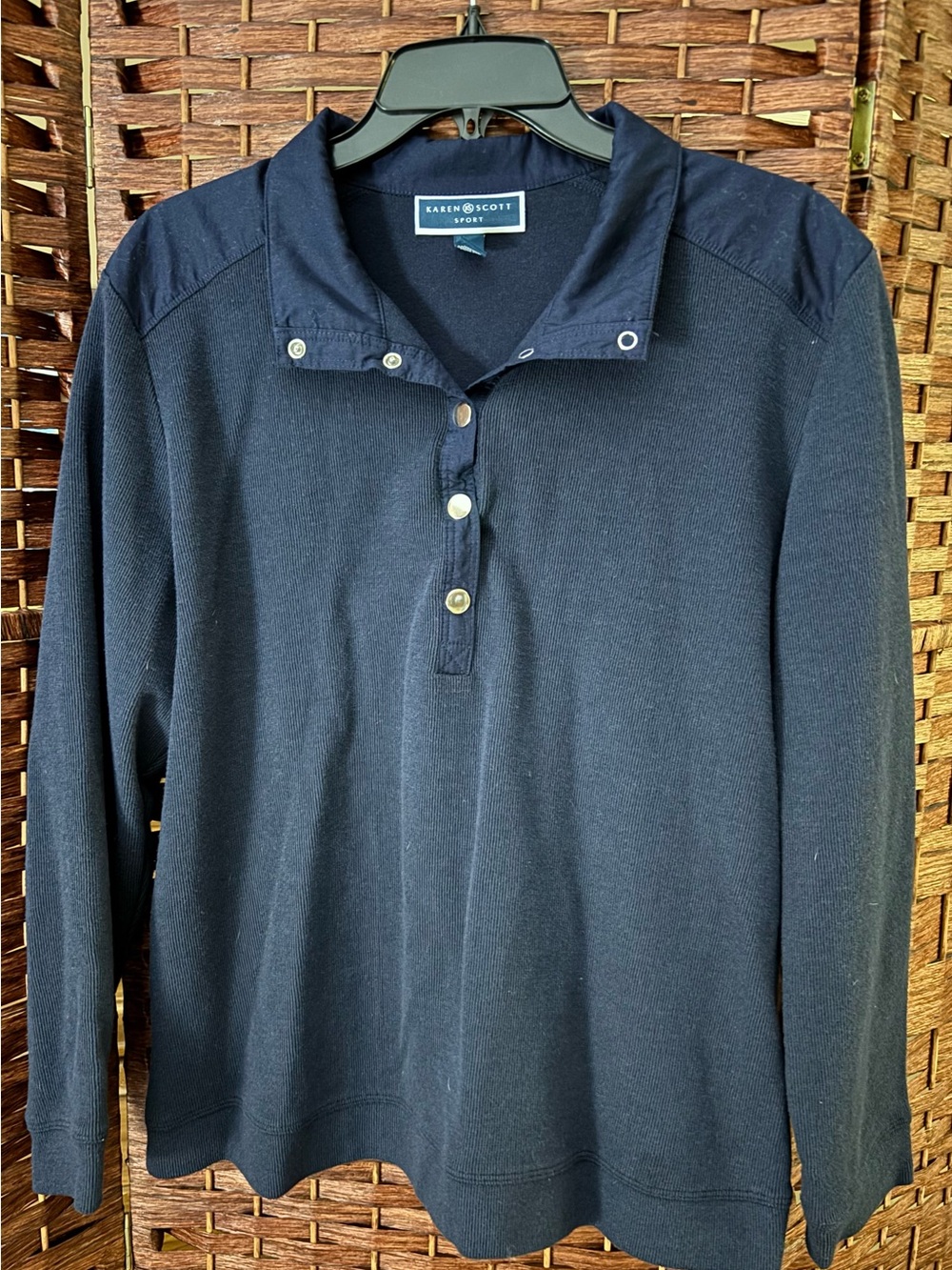 Karen Scott Navy Blue Long-Sleeve Polo Shirt for Women